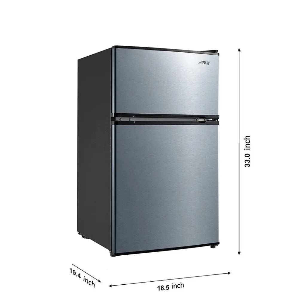 Zimonto - 3.2 Cu Ft Two Door Mini Fridge with Freezer, Stainless Steel, E-star
