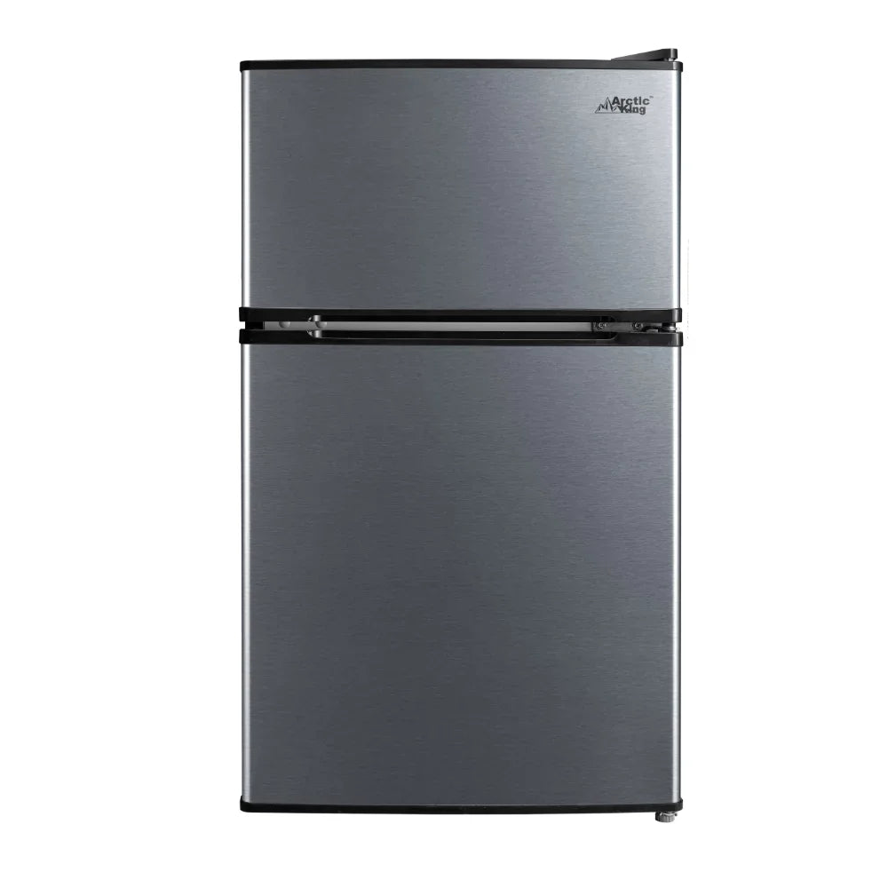 Zimonto - 3.2 Cu Ft Two Door Mini Fridge with Freezer, Stainless Steel, E-star United States Stainless Steel