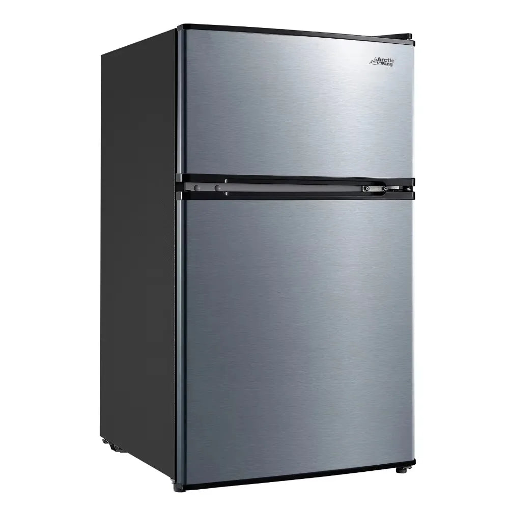 Zimonto - 3.2 Cu Ft Two Door Mini Fridge with Freezer, Stainless Steel, E-star