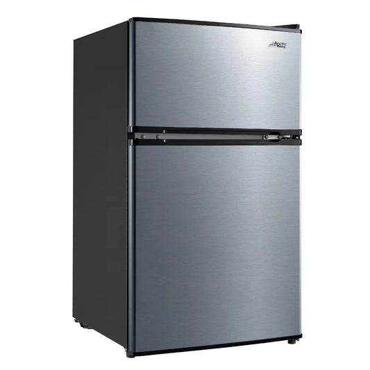 Zimonto - 3.2 Cu Ft Two Door Mini Fridge with Freezer, Stainless Steel, E-star