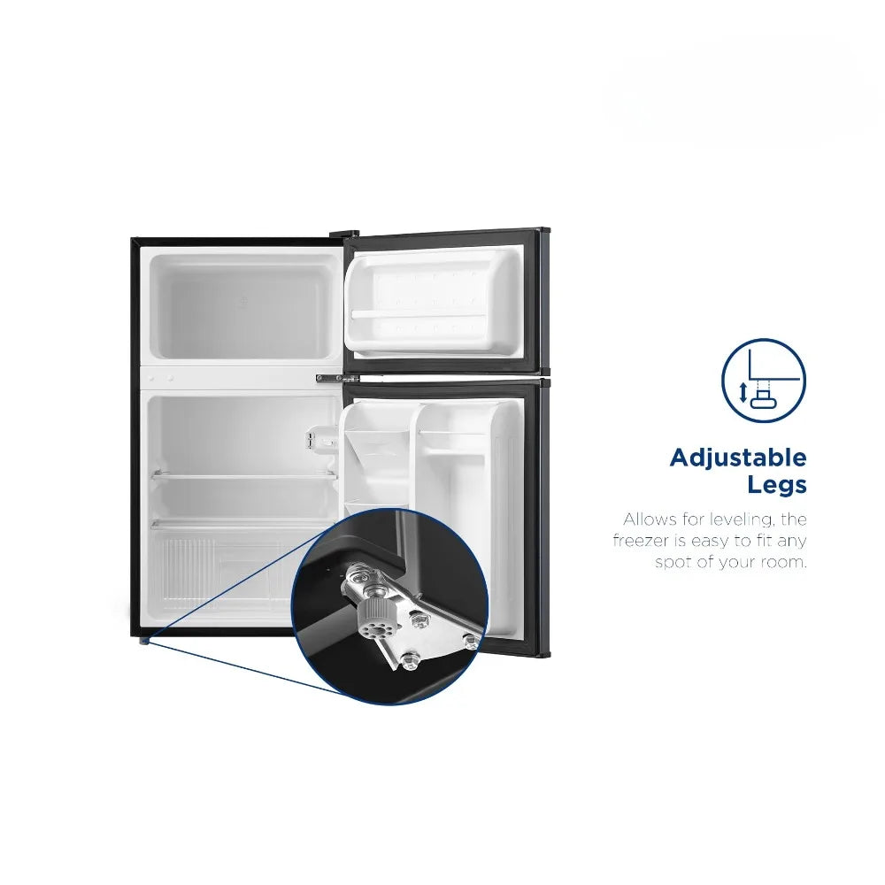 Zimonto - 3.2 Cu Ft Two Door Mini Fridge with Freezer, Stainless Steel, E-star