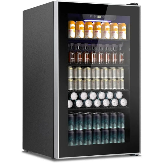 Zimonto - Beverage Refrigerator and Cooler, Mini Fridge 130 Can, Little Cooler with Digital Display 32~61℉, Refrigerator with 4 Shelves United States black