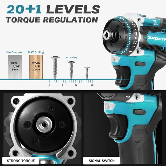 Zimonto - Superpan Brushless Motor Cordless Impact Drill Electric Screwdriver Electric Hammer Hand Lithium-Ion Battery Power Tools