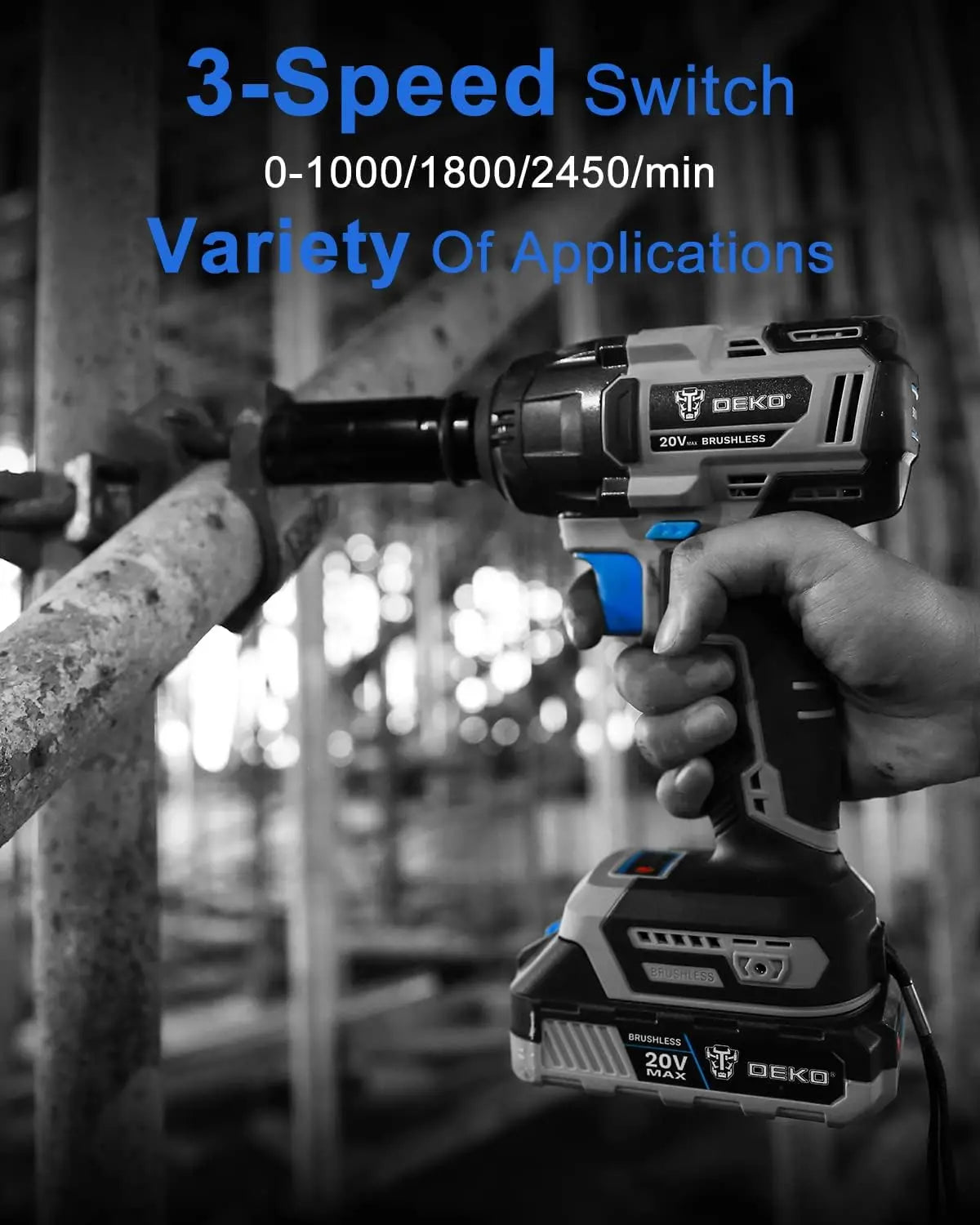 Zimonto - DEKO Cordless Impact Wrench 1/2inch,20V Power Impact Wrench