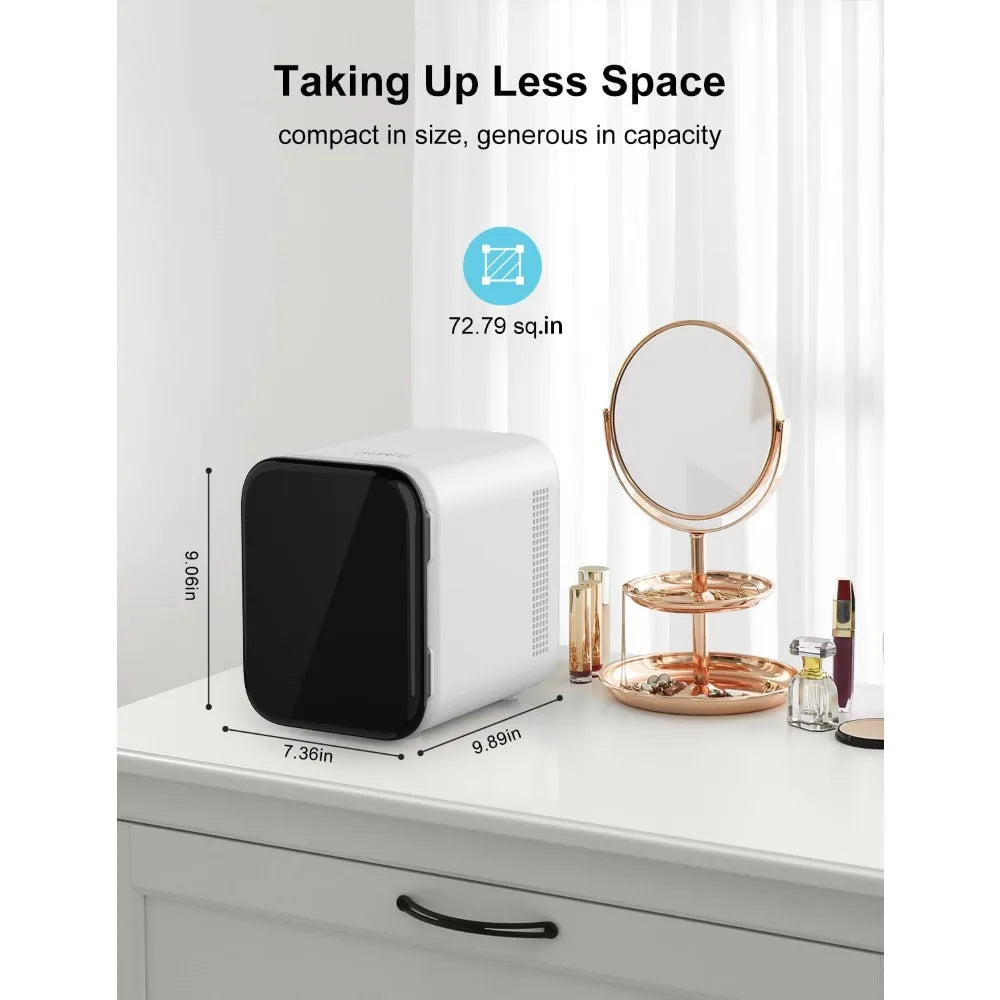 Zimonto - Mini Fridge, 4 Liter/6 Cans Portable Skincare Fridge, AC/DC Cooler and Warmer Personal Refrigerator for Bedroom, Car