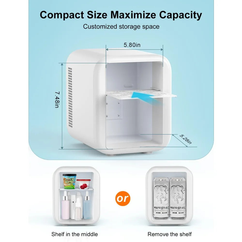 Zimonto - Mini Fridge, 4 Liter/6 Cans Portable Skincare Fridge, AC/DC Cooler and Warmer Personal Refrigerator for Bedroom, Car