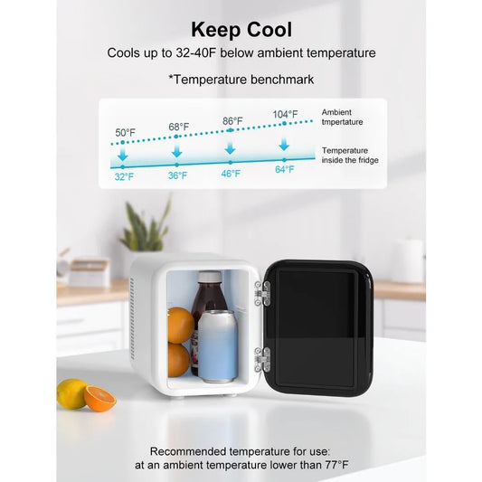 Zimonto - Mini Fridge, 4 Liter/6 Cans Portable Skincare Fridge, AC/DC Cooler and Warmer Personal Refrigerator for Bedroom, Car