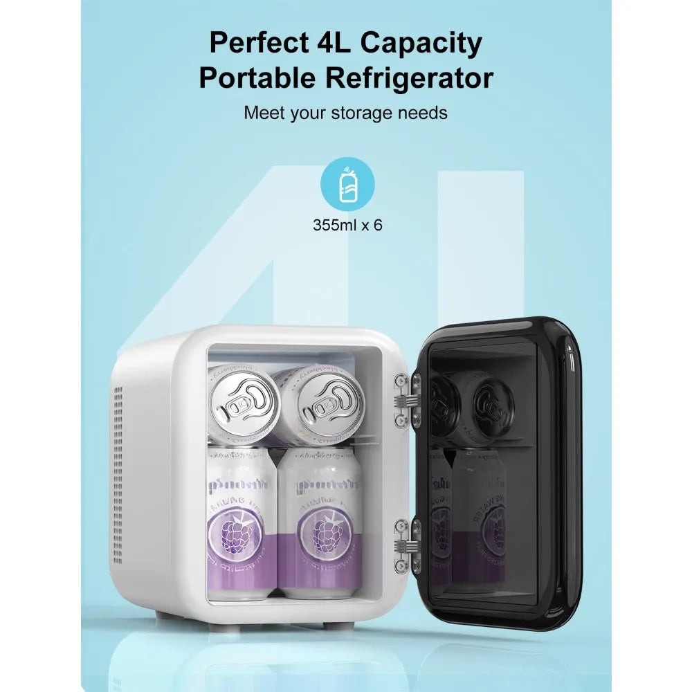 Zimonto - Mini Fridge, 4 Liter/6 Cans Portable Skincare Fridge, AC/DC Cooler and Warmer Personal Refrigerator for Bedroom, Car