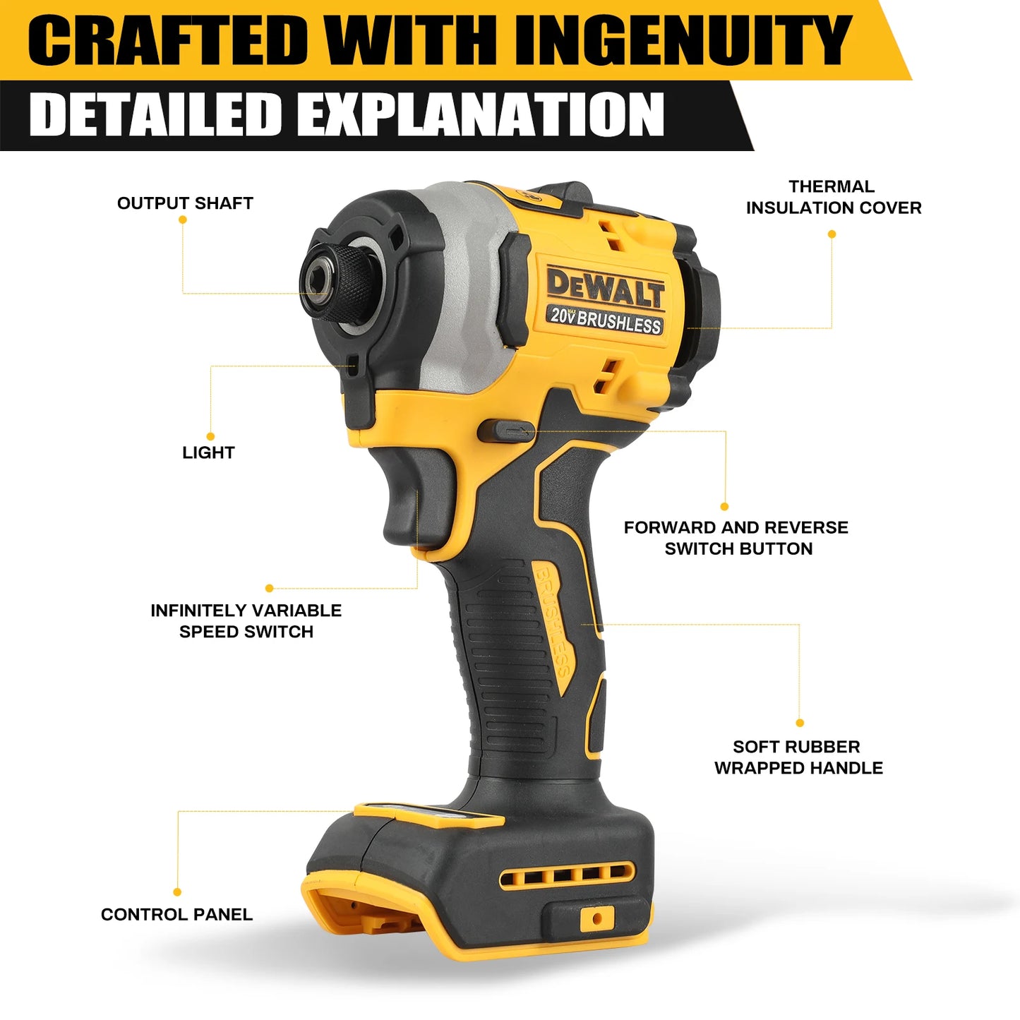 Zimonto - DEWALT DCF850 Impact Brushless Cordless Electric Drill 20V Lithium Driver electric screwdriver Battery Torque tools