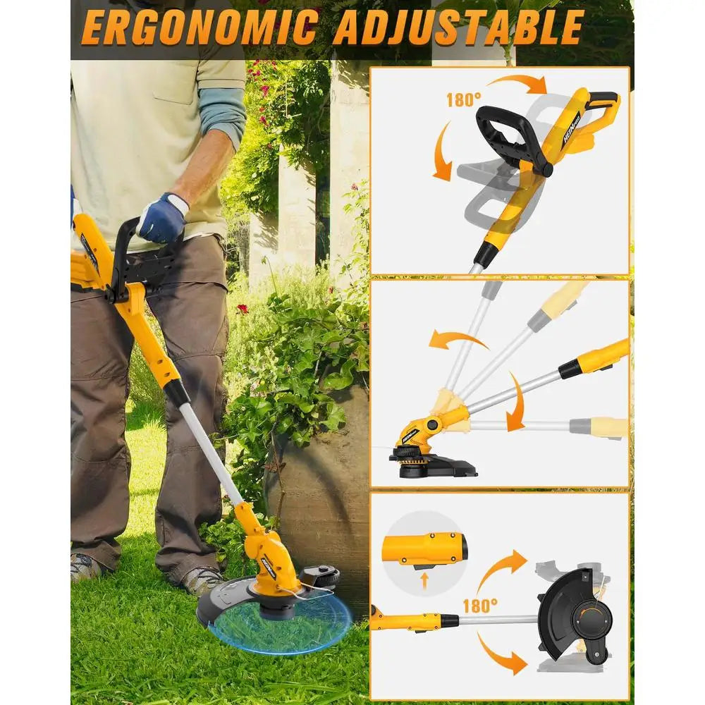 Zimonto - Cordless String Trimmer Edger Compact 3-in-1 Tool Compatible with Dewalt 20V MAX Battery Automatic Line Feed 12" Weed Wacker