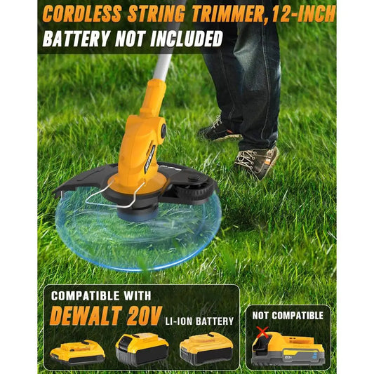 Zimonto - Cordless String Trimmer Edger Compact 3-in-1 Tool Compatible with Dewalt 20V MAX Battery Automatic Line Feed 12" Weed Wacker