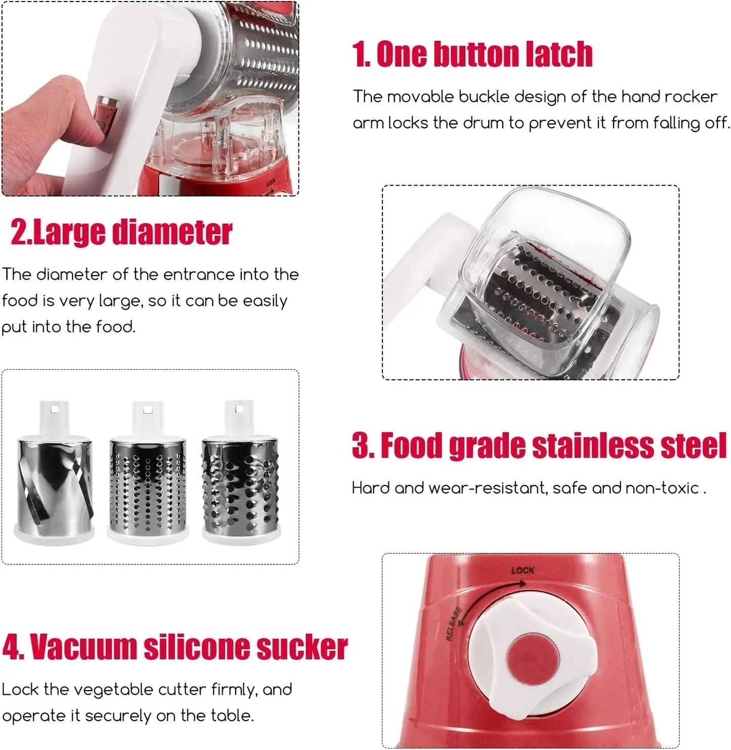 Zimonto - 3 in 1 Grater Vegetable Slicer with 3 Drum Blades