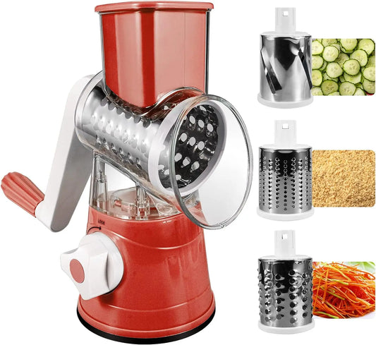 Zimonto - 3 in 1 Grater Vegetable Slicer with 3 Drum Blades