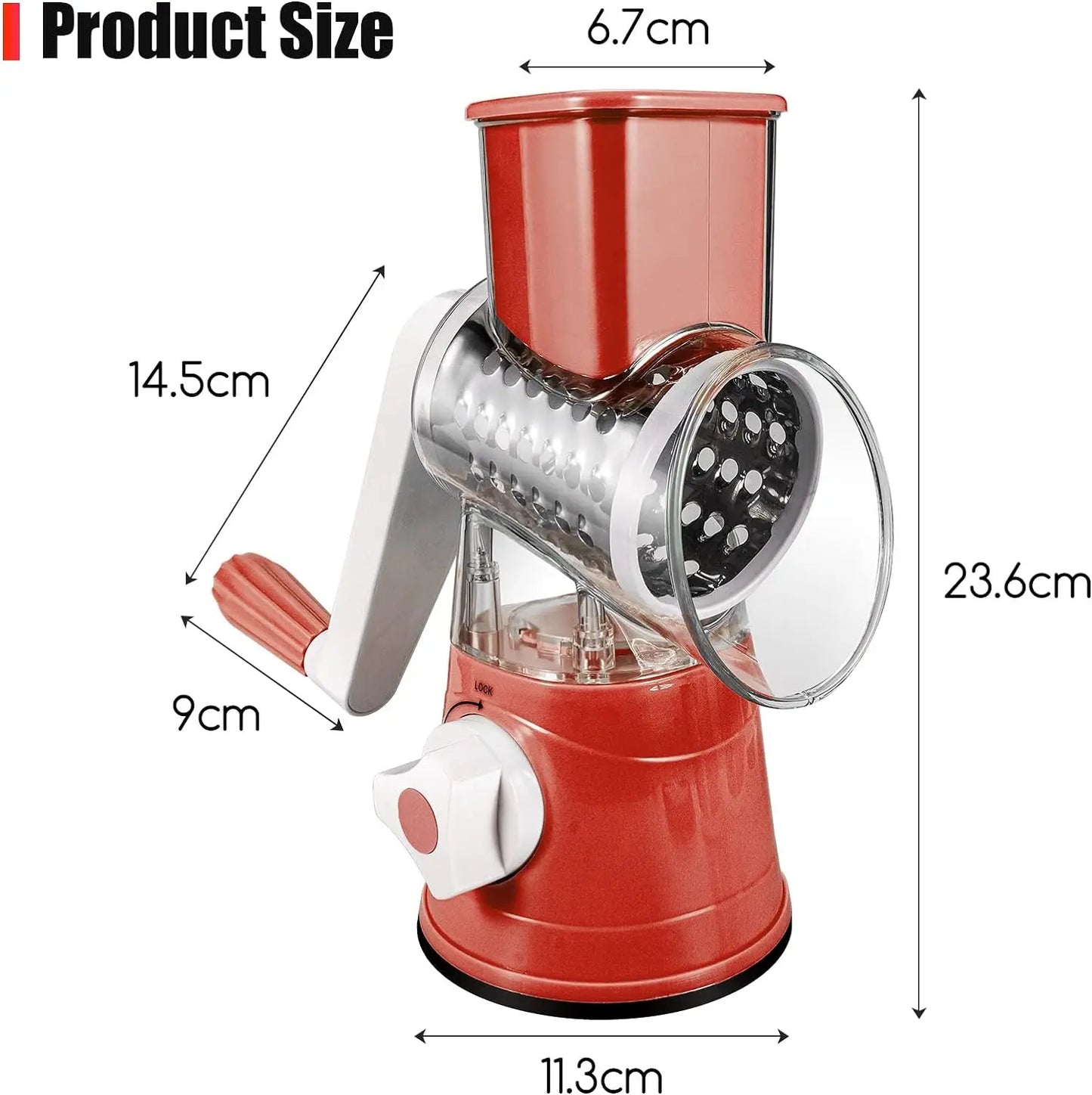 Zimonto - 3 in 1 Grater Vegetable Slicer with 3 Drum Blades