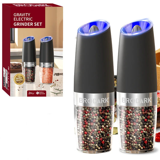 Zimonto - 1/2pcs Gravity Electric Salt And Pepper Grinder Set, Battery Powered LED Light One HandAutomatic Operation