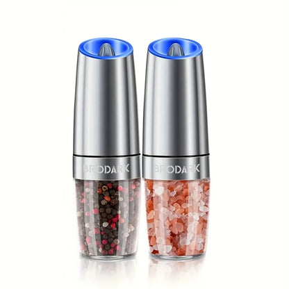 Zimonto - 1/2pcs Gravity Electric Salt And Pepper Grinder Set, Battery Powered LED Light One HandAutomatic Operation United States silvery-2pc