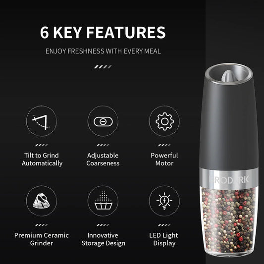 Zimonto - 1/2pcs Gravity Electric Salt And Pepper Grinder Set, Battery Powered LED Light One HandAutomatic Operation