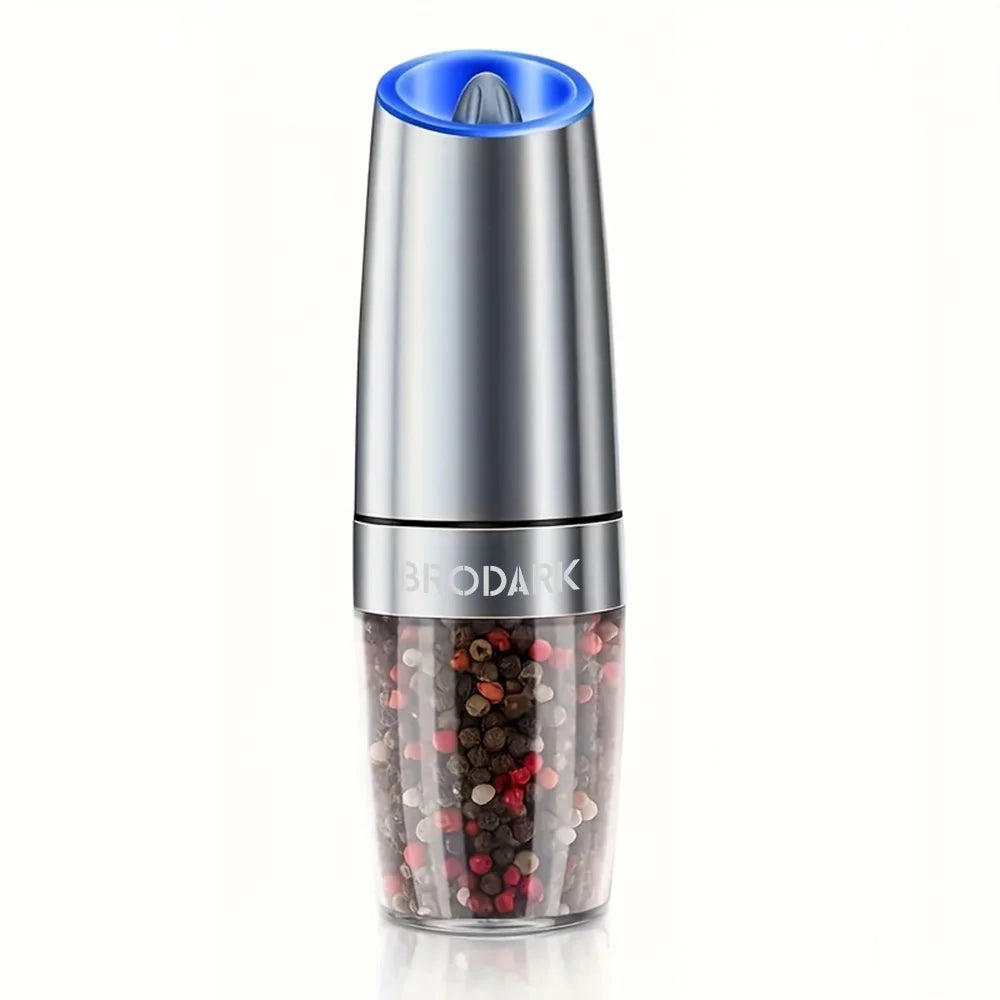 Zimonto - 1/2pcs Gravity Electric Salt And Pepper Grinder Set, Battery Powered LED Light One HandAutomatic Operation United States silvery-1pc
