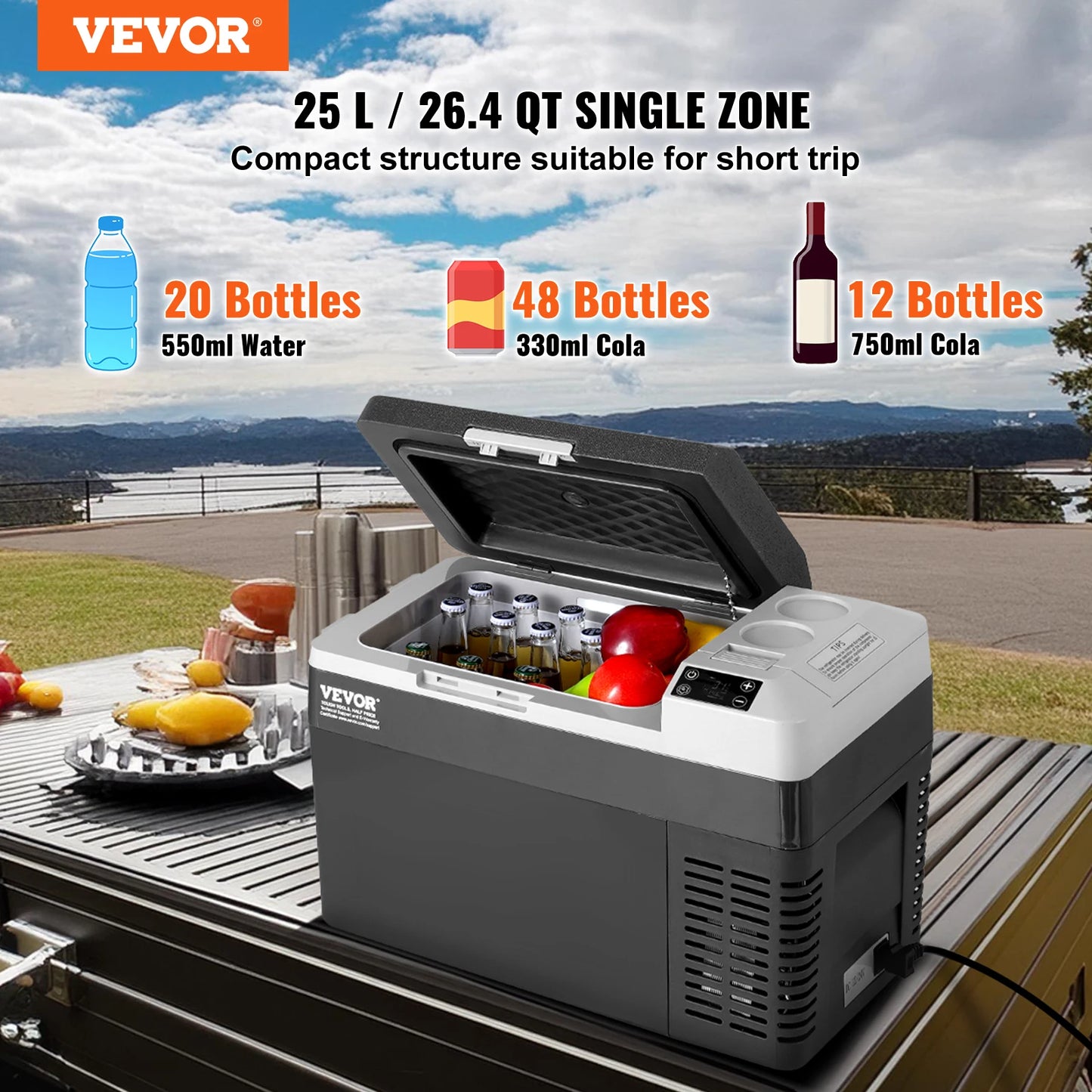 Zimonto - VEVOR 25L Car Refrigerator, 12V Car Fridge, Single Zone Portable Freezer, -4℉-68℉ Temperature,Compressor Cooler for Home,Outdoor
