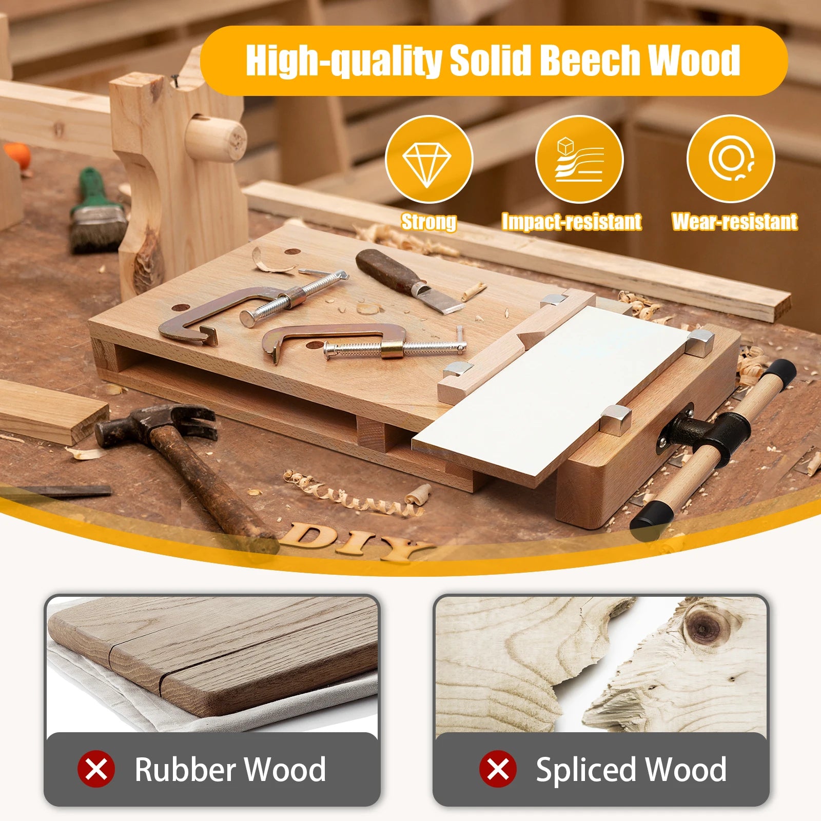 Zimonto - Woodworking Bench Vise with 4 Bench Dogs and 2 Clips Wood Bench Vises Kit for Garage Studios