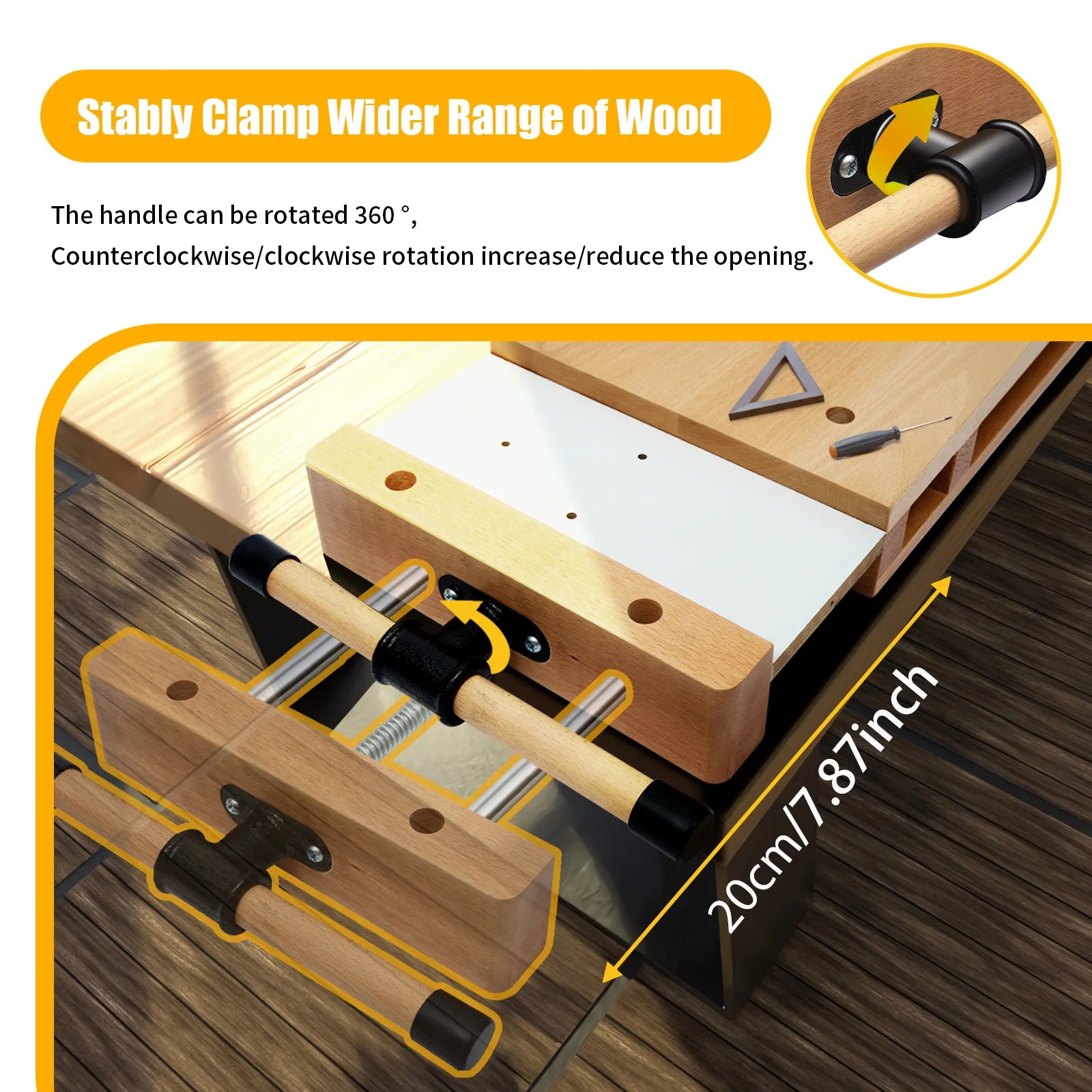 Zimonto - Woodworking Bench Vise with 4 Bench Dogs and 2 Clips Wood Bench Vises Kit for Garage Studios