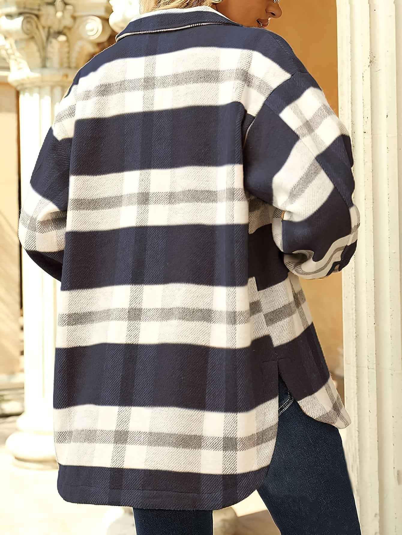 Womens Casual Plaid Flannel Shacket Jacket with Pockets