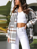 Womens Casual Plaid Flannel Shacket Jacket with Pockets