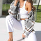 Womens Casual Plaid Flannel Shacket Jacket with Pockets