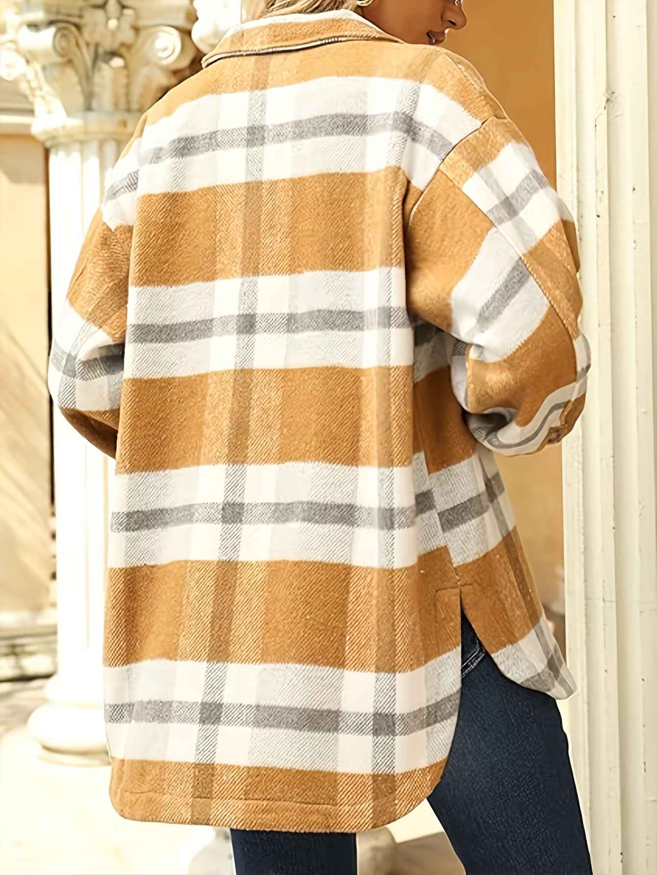 Womens Casual Plaid Flannel Shacket Jacket with Pockets