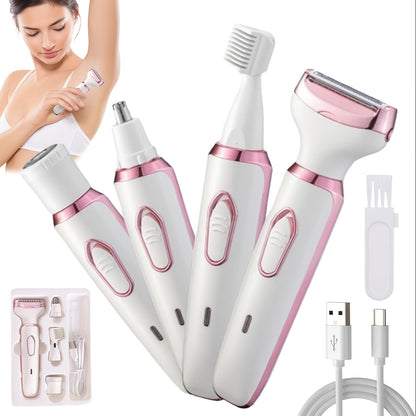 Zimonto - 4in1 Portable USB Rechargeable Hair Remover Set Vibrant Pink
