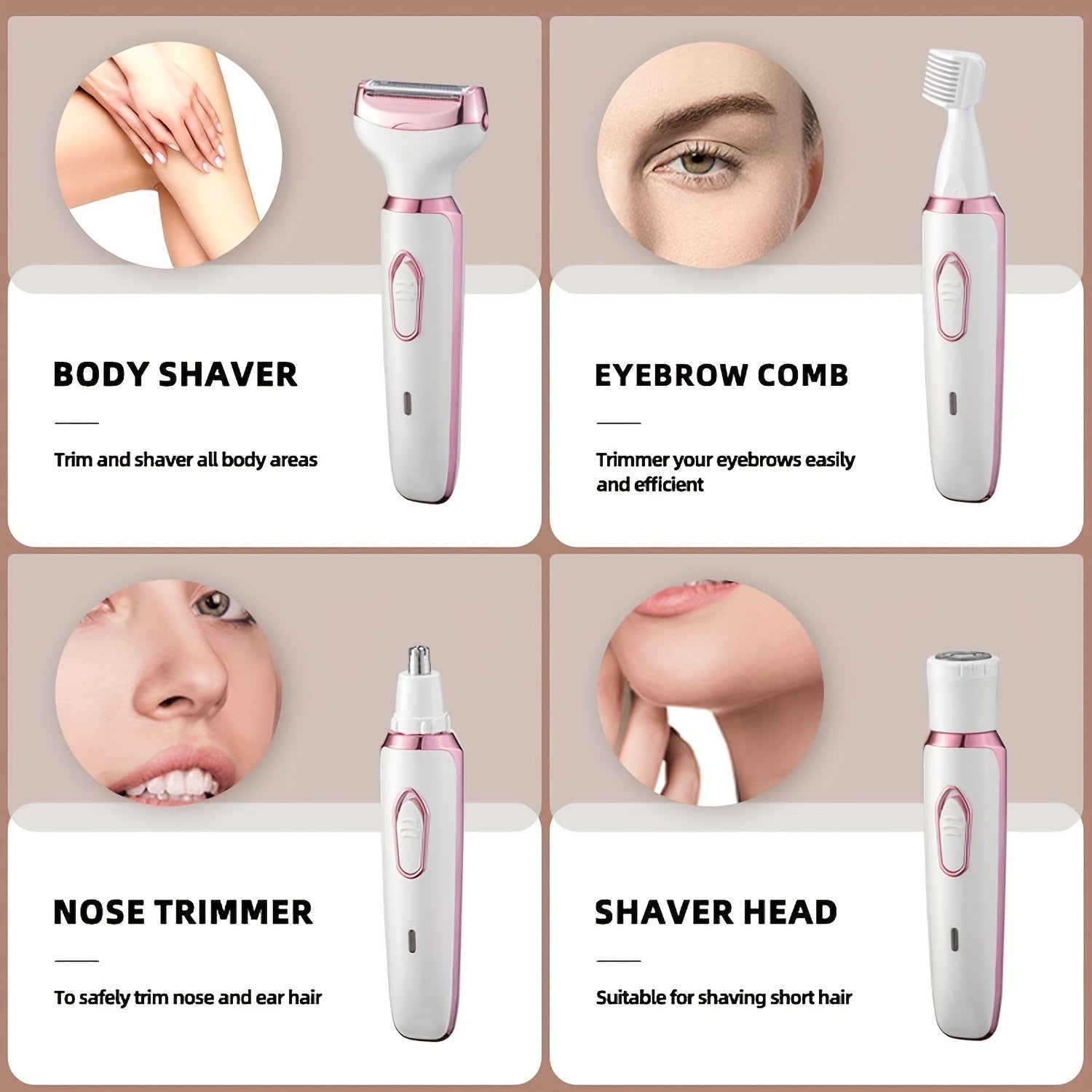 Zimonto - 4in1 Portable USB Rechargeable Hair Remover Set