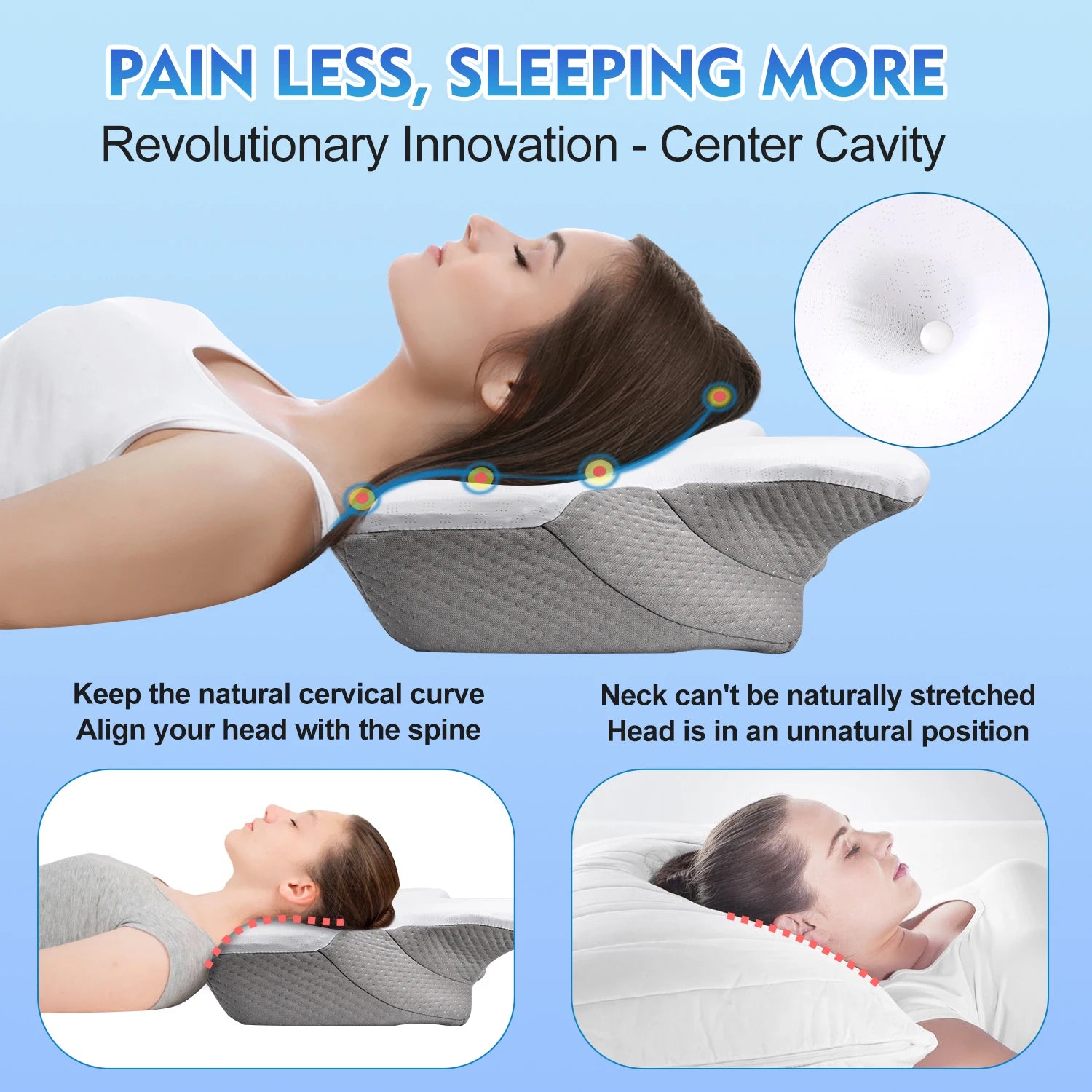 Zimonto - Pulatree New Odorless Orthopedic Pillow For Neck And Shoulder Pain Memory Foam Neck Pillow Ergonomic Sleeping Cervical Pillow