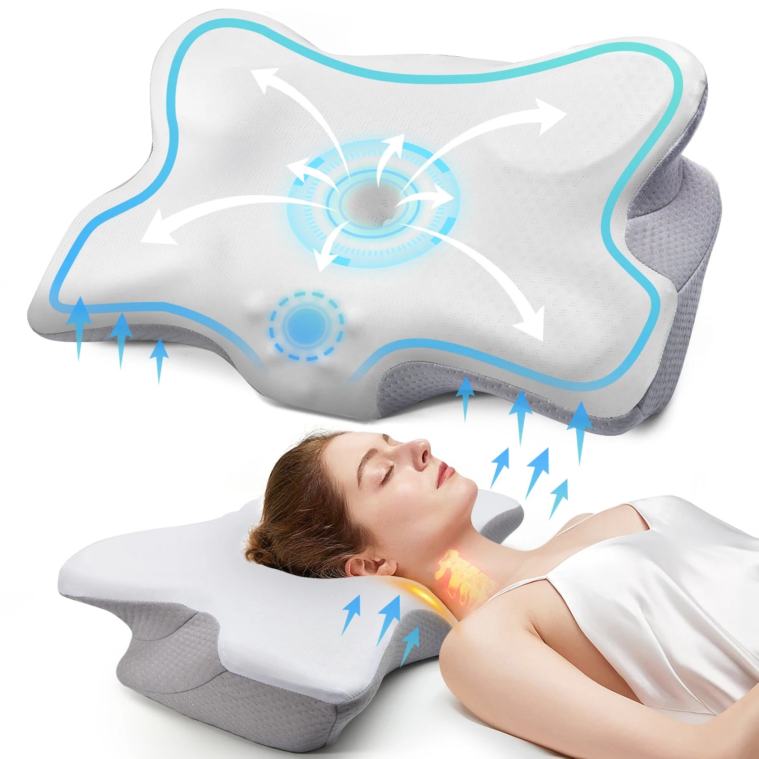 Zimonto - Pulatree New Odorless Orthopedic Pillow For Neck And Shoulder Pain Memory Foam Neck Pillow Ergonomic Sleeping Cervical Pillow WHITE 22 x 14 x 4 inches