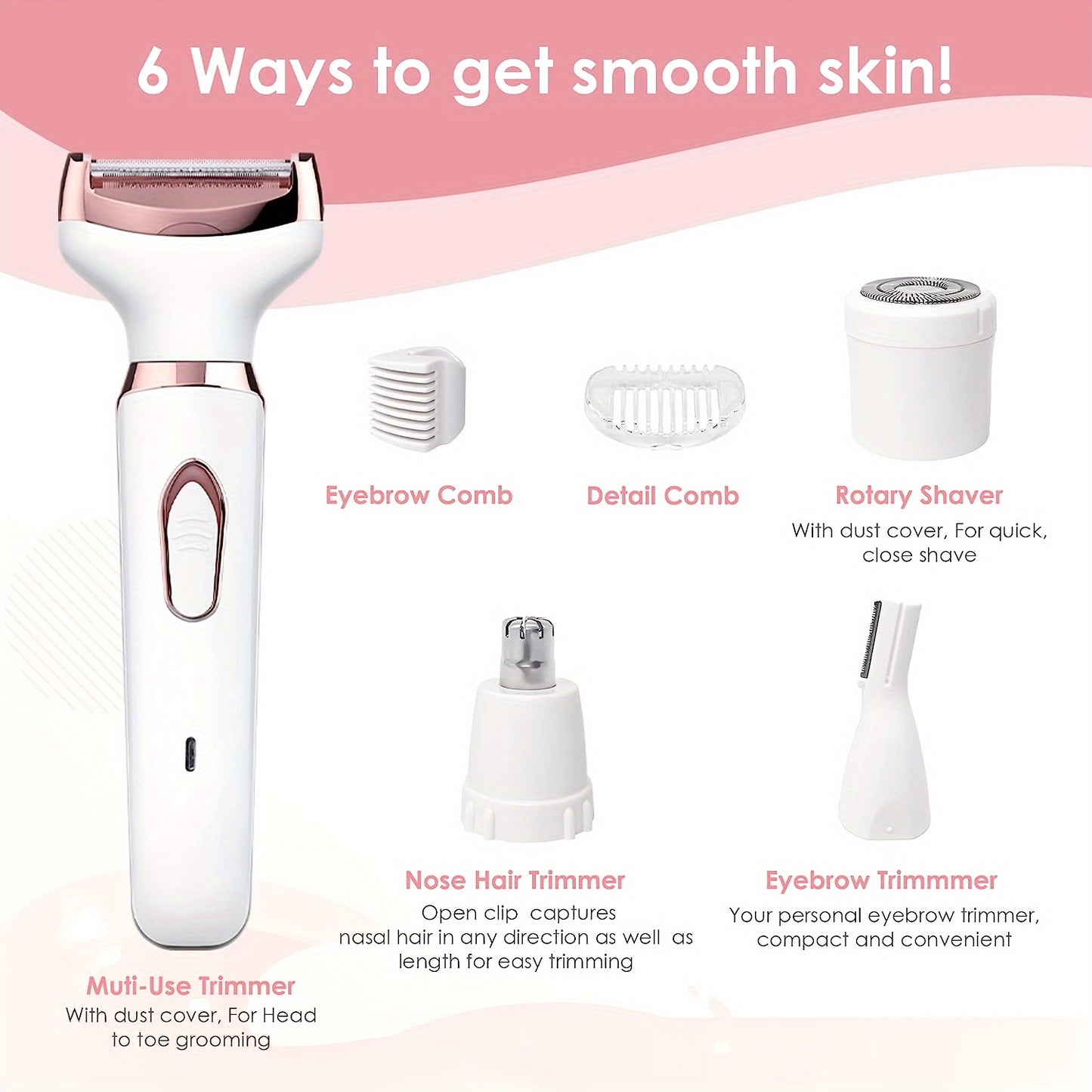 Zimonto - 4in1 Rechargeable Womens Electric Hair Remover Set