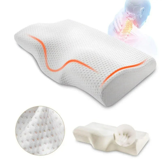 Zimonto - 1 pc Memory Foam Bed Orthopedic Pillow Neck Protection Slow Rebound Memory Pillow Butterfly Shaped Health Cervical Neck White