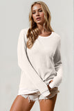 Zimonto - Double Take Corded Rib Thumbhole Cuff Round Neck T-Shirt White