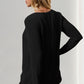 Zimonto - Double Take Corded Rib Thumbhole Cuff Round Neck T-Shirt