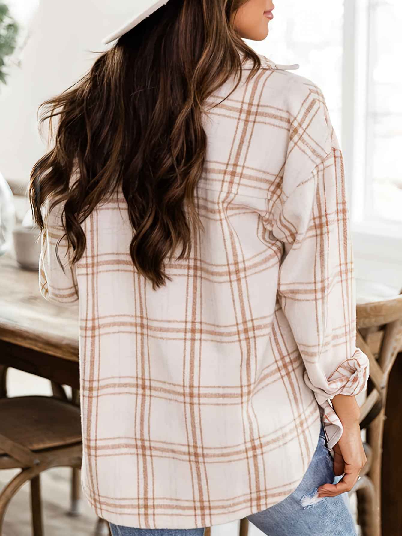 Womens Plaid Shacket Cozy Long Sleeve ButtonUp Jacket