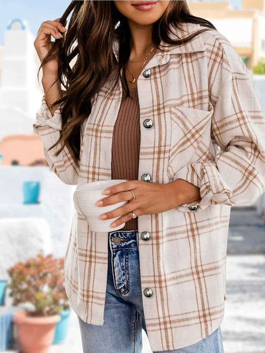 Womens Plaid Shacket Cozy Long Sleeve ButtonUp Jacket
