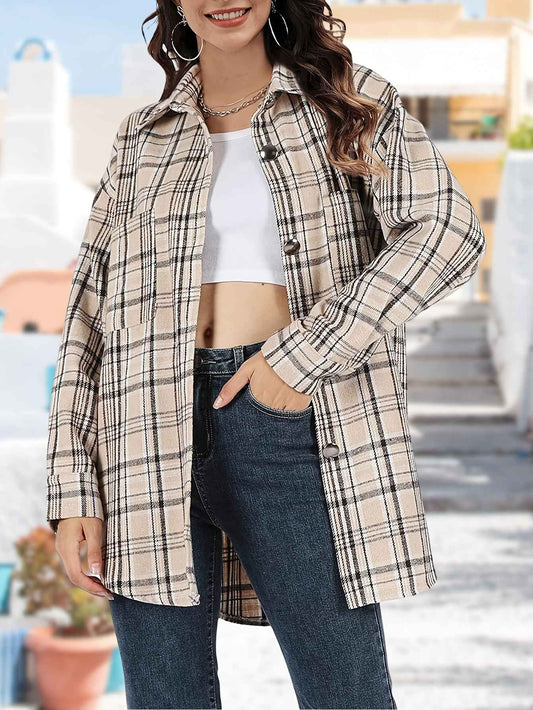 Womens Plaid Shacket Cozy Long Sleeve ButtonUp Jacket