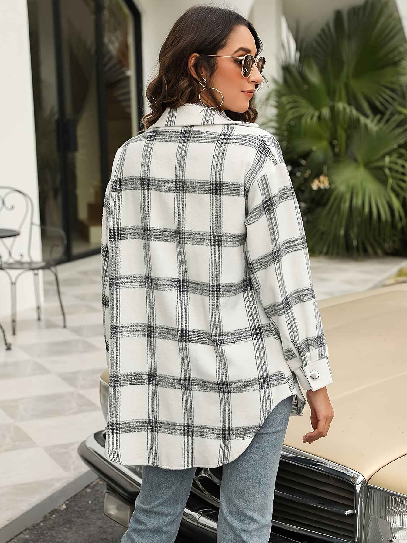 Womens Plaid Shacket Cozy Long Sleeve ButtonUp Jacket