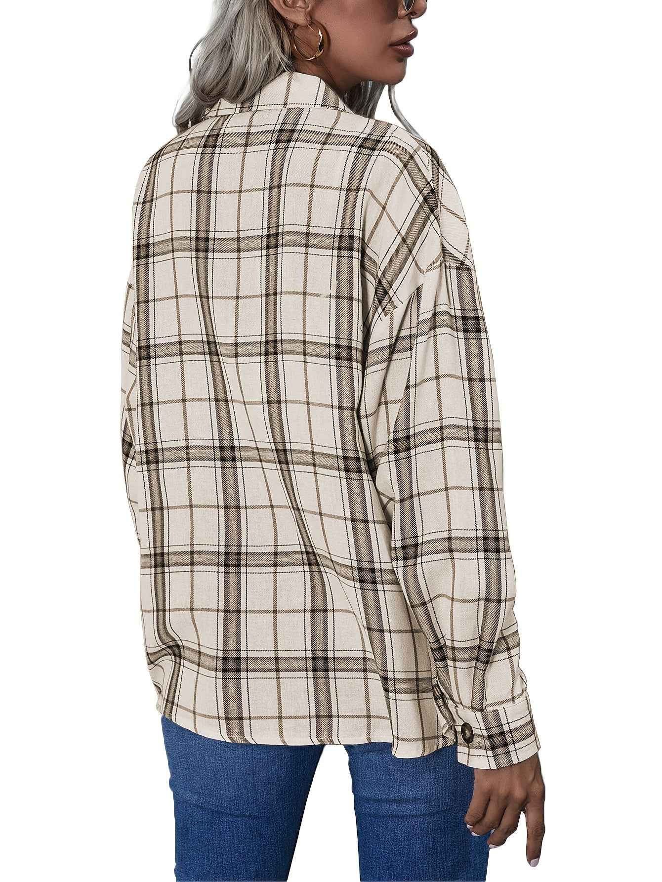 Womens Plaid Shacket Cozy Long Sleeve ButtonUp Jacket