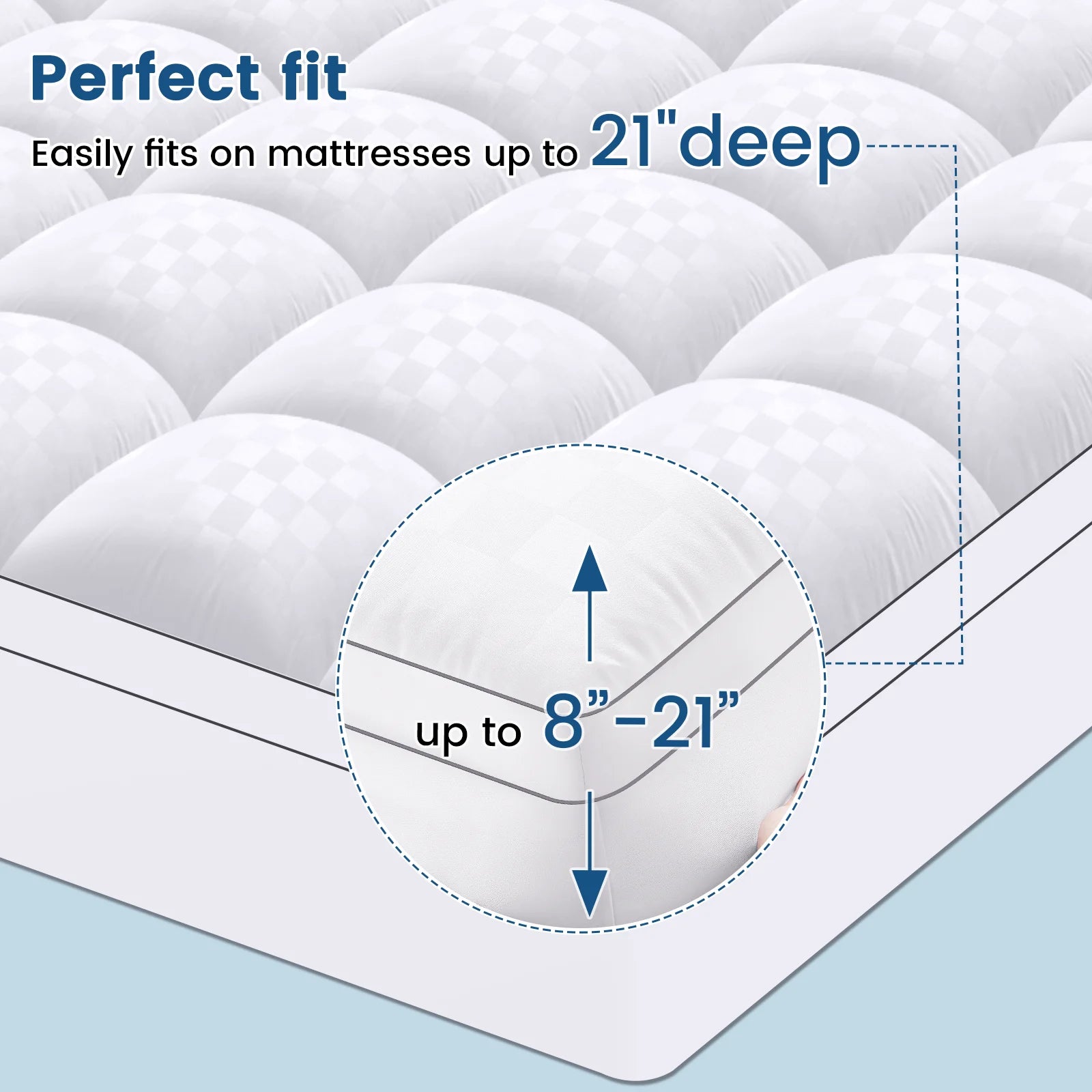 Zimonto - Extra Thick Mattress Pad Cover with 8-21 Inch Deep Pocket, Overfilled with Polyester for Back Relax, Breathable Quilted Fitted